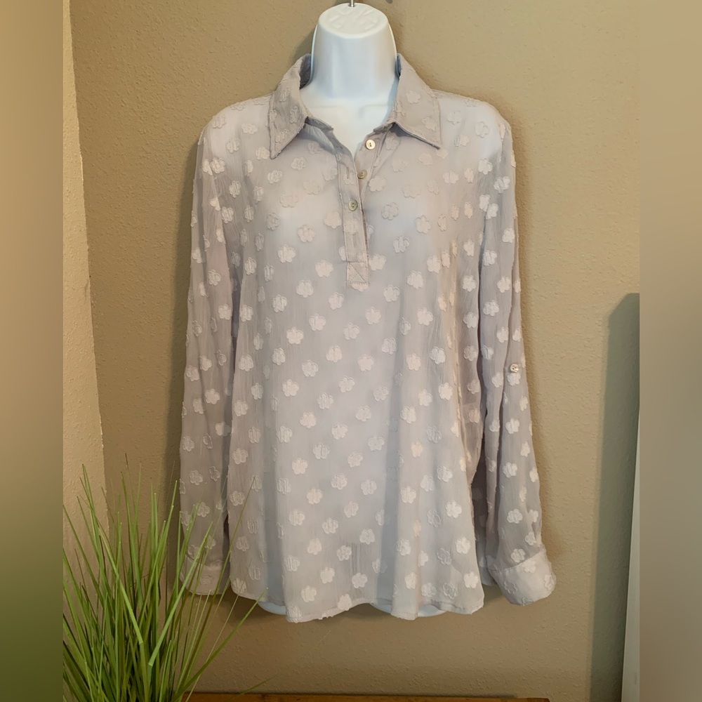 Honey Punch gray sheer blouse. Size M.